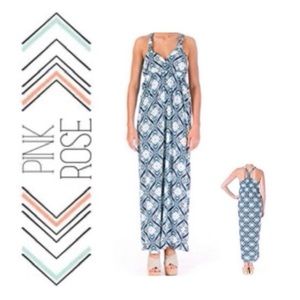 🌺 PINK ROSE Blue Ikat Maxi Dress NWT $89 S